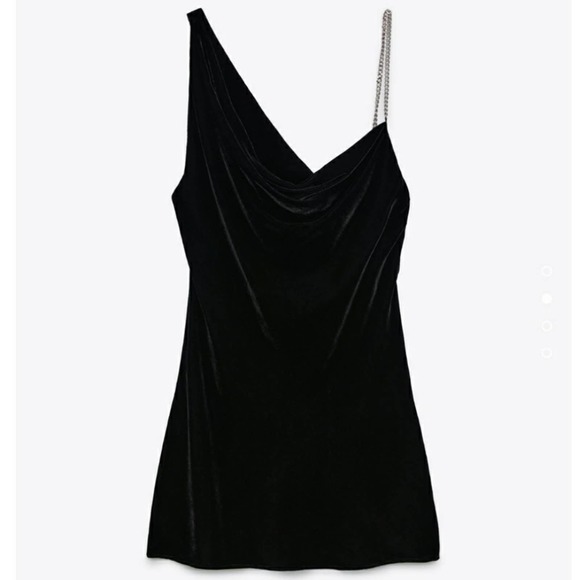 Zara Chain Strap Black Velvet Dress Medium - Picture 2 of 7